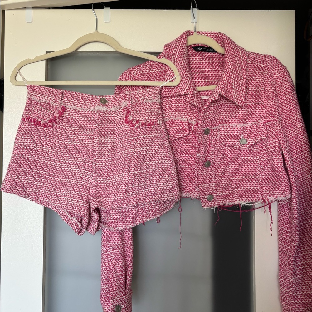 ZARA Distressed Tweed Pink Set - Shorts & Matching Jacket